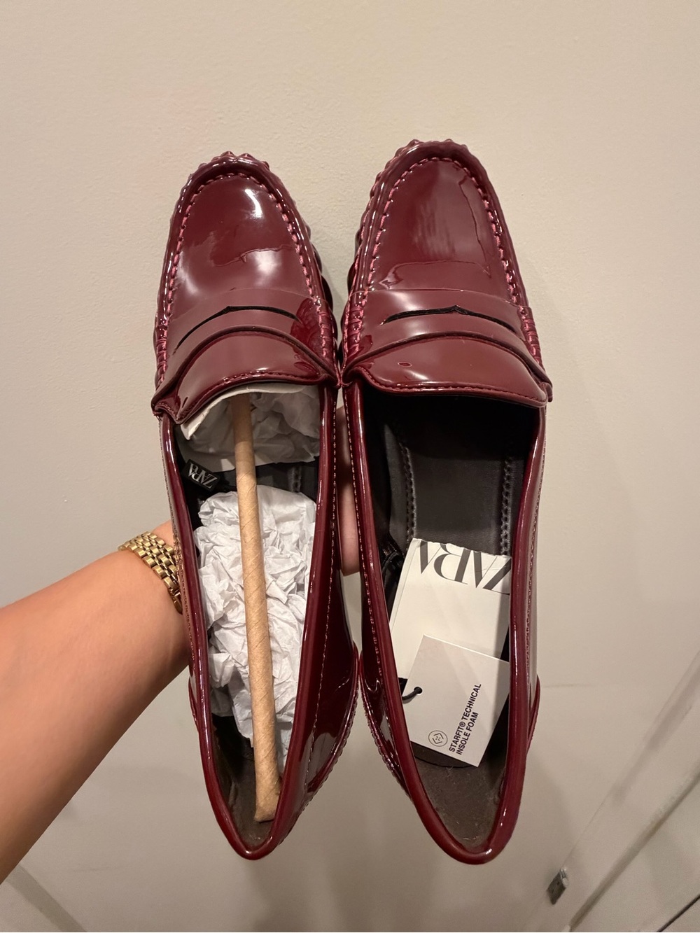 Zara Women's Burgundy Patent Penny Loafers